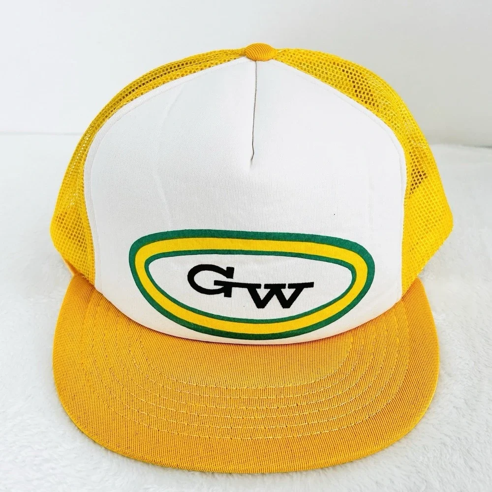 GW Oval Logo 2-Tone Trucker Hat Cap Snapback Adjustable Yellow Workwear Outdoors